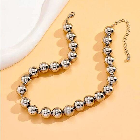 Silver Beaded Ball Necklace - Picture 4 of 4